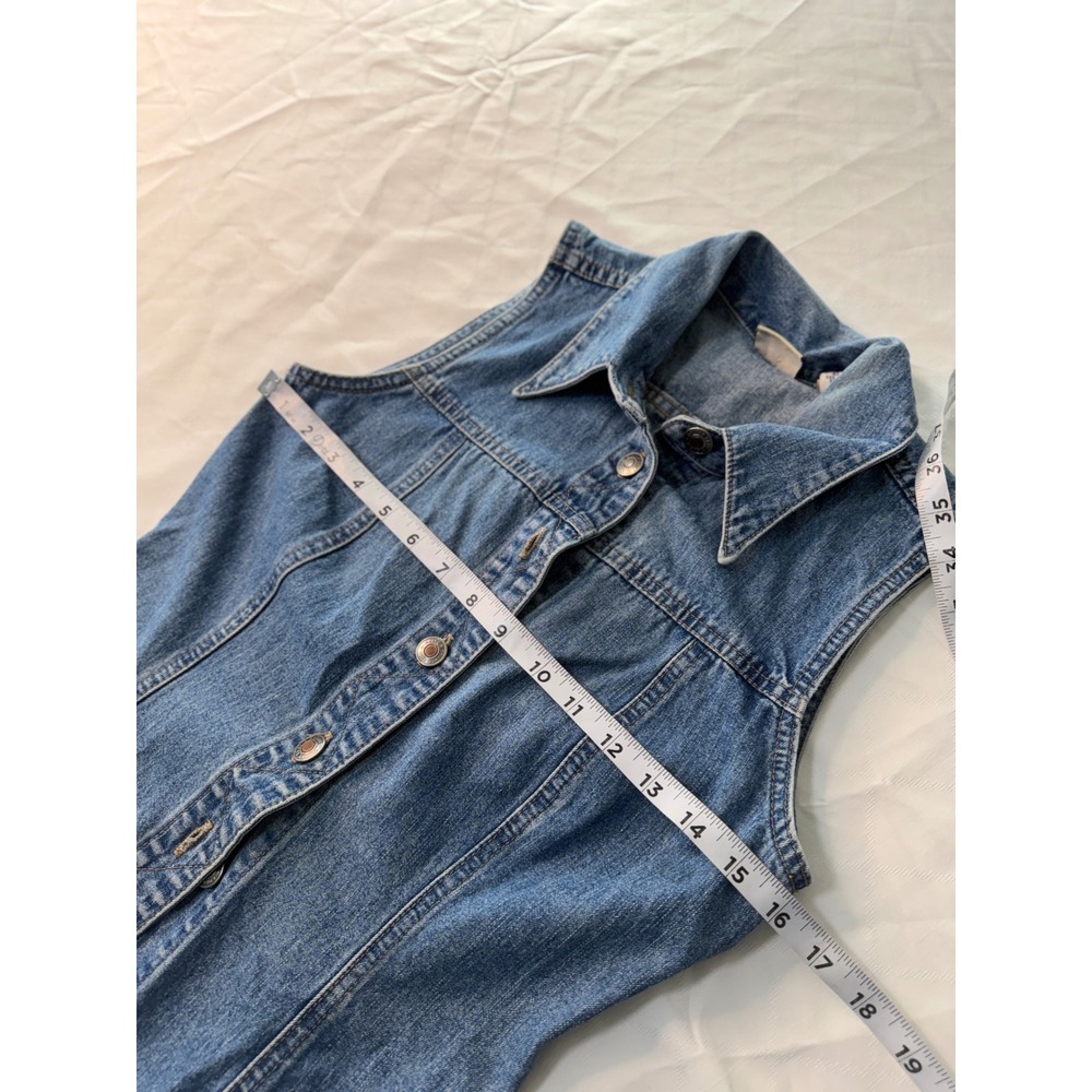 Vintage 90s Blue Denim Button Front Mini Dress Tunic Cardigan Cotton Cottage - Picture 6 of 9